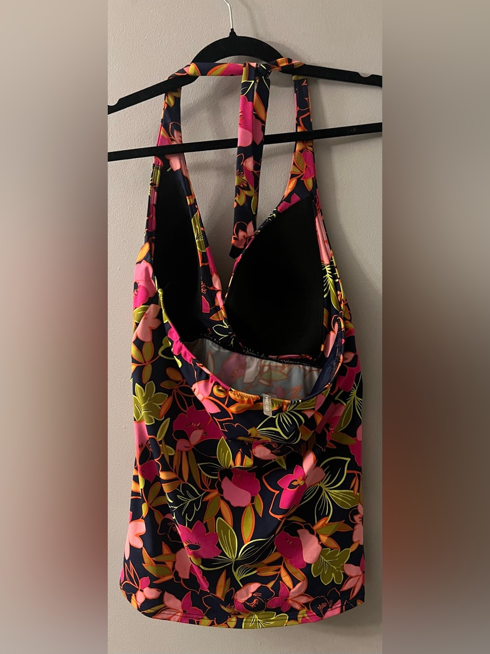 Lands' End Floral Halter Swim Top in Pink & Lime - Picture 2 of 3